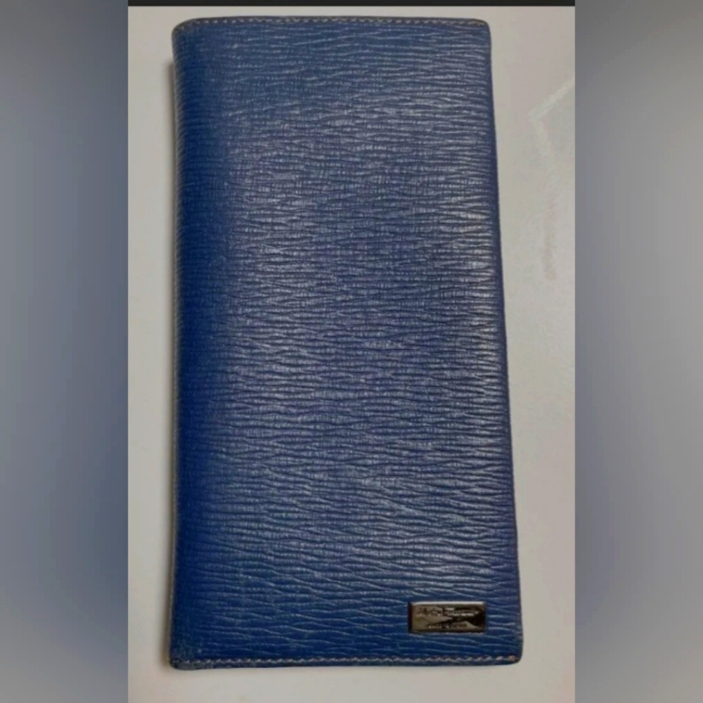 Salvatore Ferragamo Bifold Long Wallet Genuine Leather Blue Solid Made in Italy